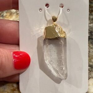 Gold metal and Clear Quartz Pendant Necklace